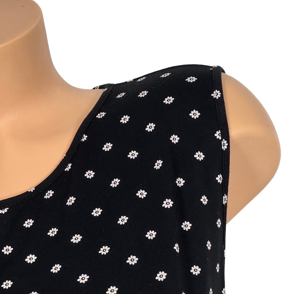 J. Jill Wearever Sleeveless Tunic Top Black White Daisy Floral Scoop Neck Large - Picture 2 of 9